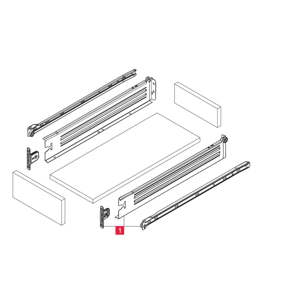 Skuffeside sæt metal - Inkl. 3/4 Rulleløb - H:86x300mm - Hvidlakeret 1 sæt  - Skabsdesign.dk