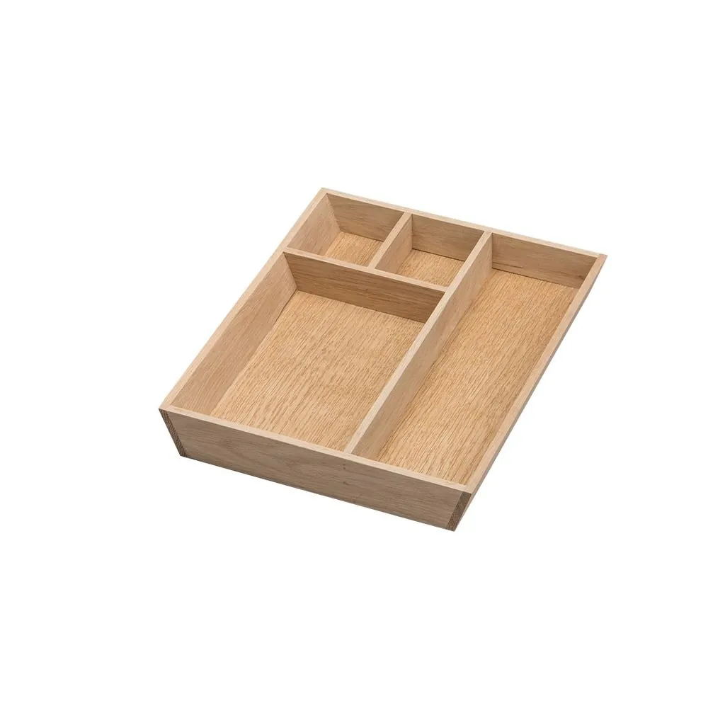 Skuffeindsats til bad D:370 x B:313 x H:56 M40 Eg ubehandlet 4 rum - Skabsdesign.dk