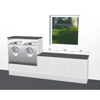 Bryggersmøbel 303,2cm - Hvid mat låge med fyldning