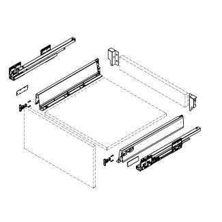 Skuffeside sæt metal - Inkl. fuldtræk og softclose - H:84x250mm - Hvidlakeret 1 sæt - Skabsdesign