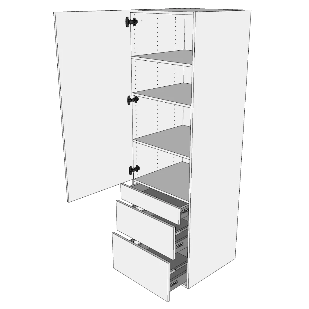 Garderobeskab 40 cm med 3 hylder, 3 skuffer og låge - Roma Hvid Mat Folie
