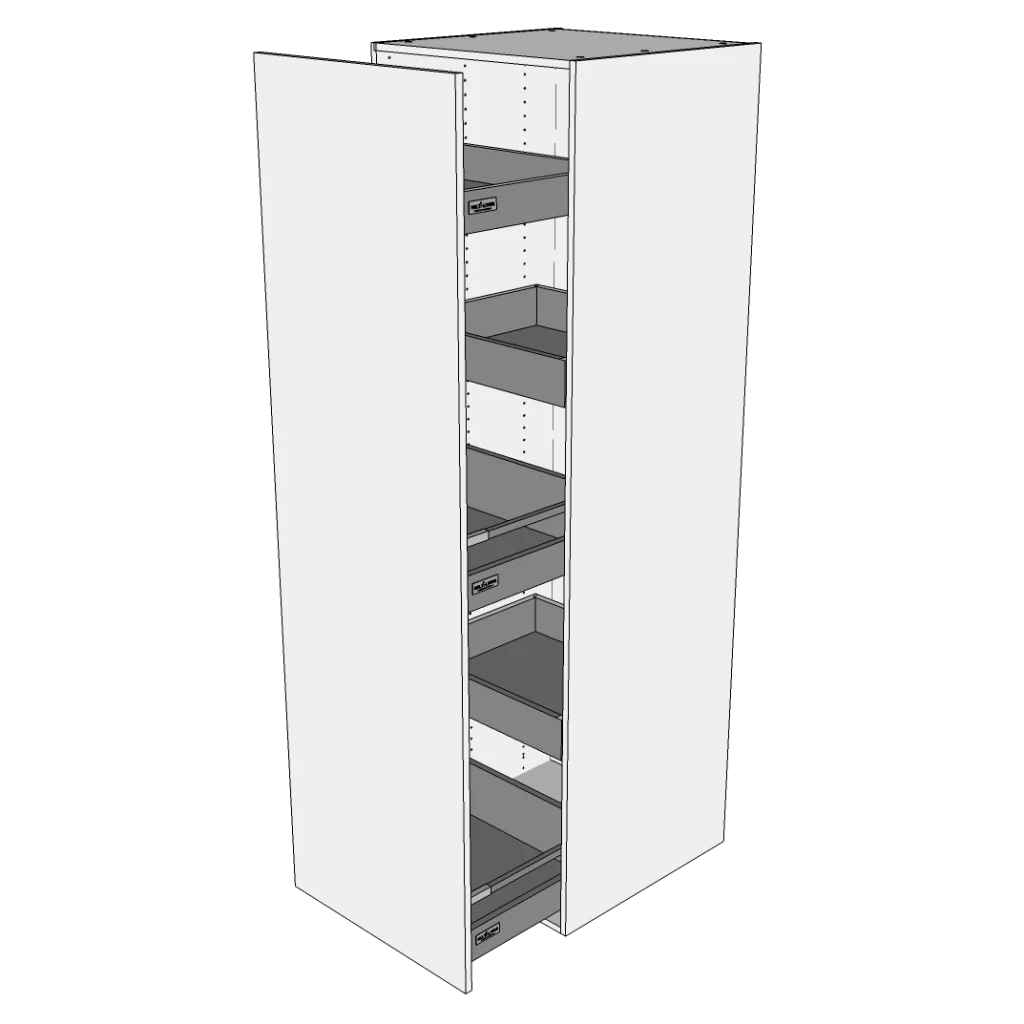 Udtræksskab 50 cm med 3 skuffer og 2 bakker - fuldudtræk - Roma Hvid Mat Folie