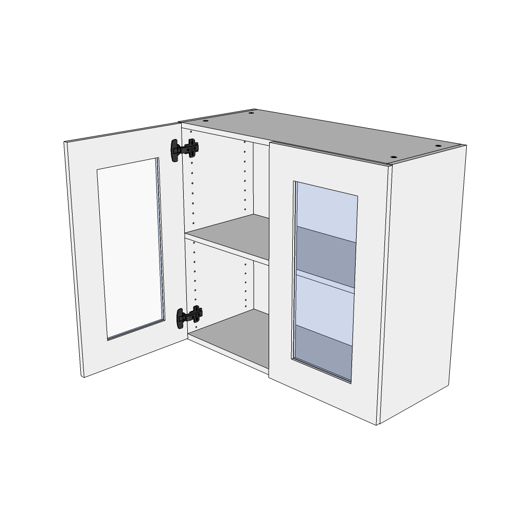Vitrineskab 80 cm med 2 hylder og 2 låger i klar glas - Roma Hvid Mat Folie