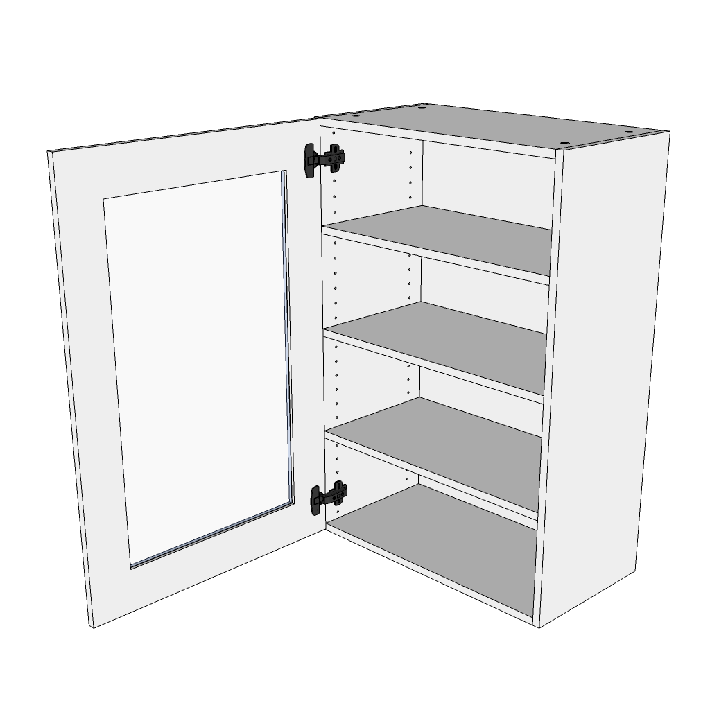 Høj vitrineskab 60 cm med 3 hylder og låge i klar glas - Pisa Hvid mat folie med udskæringer