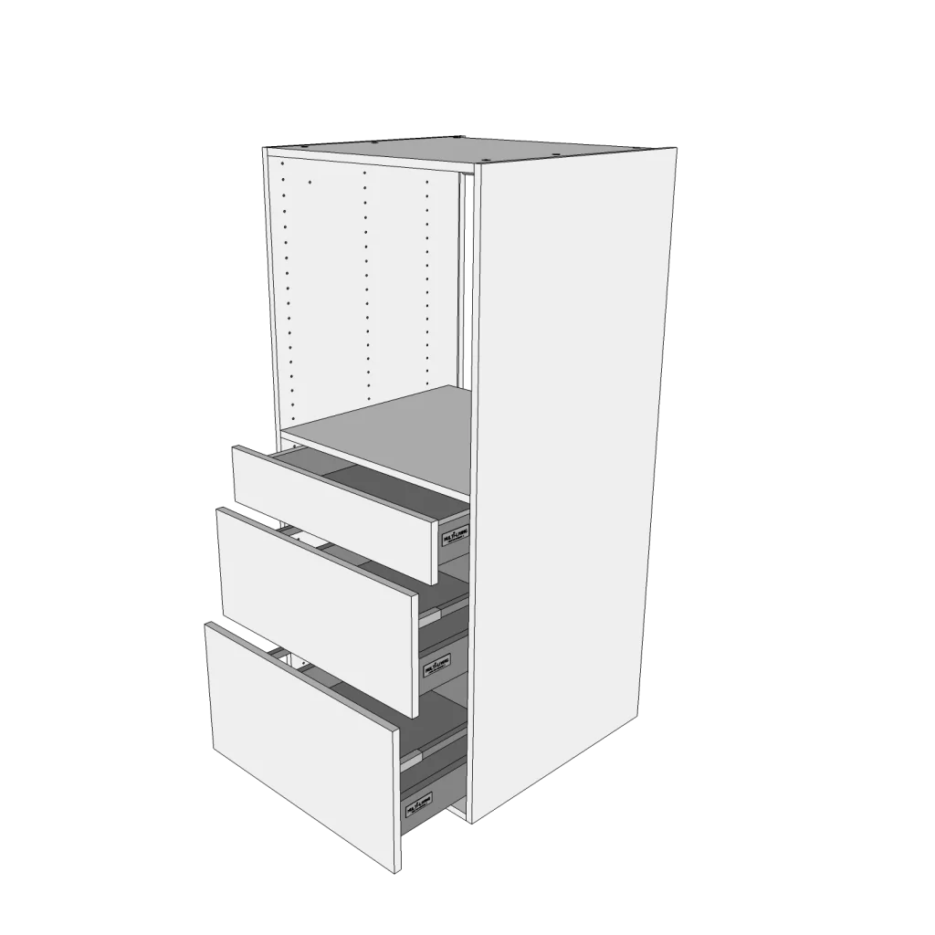 Semi Indbygningsskab til ovn 60 cm med 3 skuffer - fuldudtræk - Roma Hvid Mat Folie