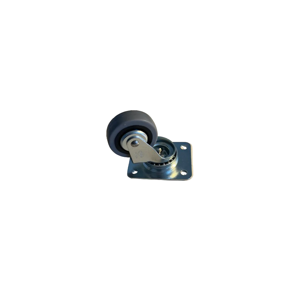 Inventarhjul m/plade Ø50 - 30kg metal elg. grå gummi hjul U/Bremse - Skabsdesign.dk