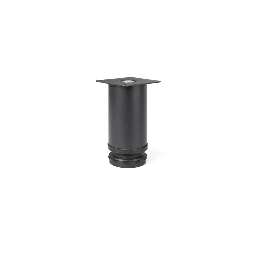 Møbelben rundt H:150mm sortlakeret inkl. monteringsplade - Højdejusterbart +15mm Excl. skruer - Skabsdesign.dk