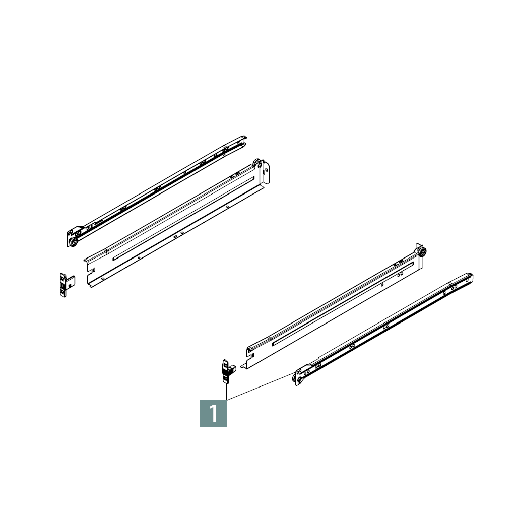 Skuffeside sæt metal - Inkl. 3/4 Rulleløb - H:54x450mm - Hvidlakeret 1 sæt - Skabsdesign.dk